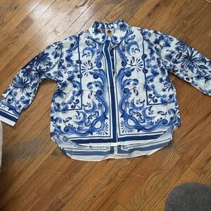 FARM Rio Blue and White Floral Blouse